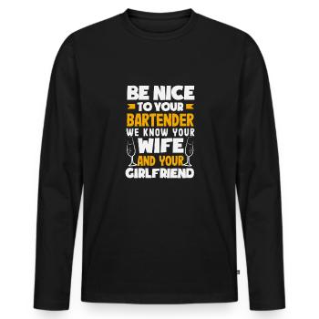 Lustiger Barkeeper Spruch Barkeeper Geschenk - Männer Premium Bio Langarmshirt - Schwarz - Vorne - Nico (187cm)