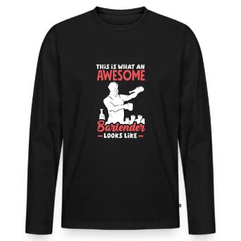 Barman drôle disant Barman cadeau - T-shirt manches longues Premium bio Homme - noir - Devant - Nico (187cm)