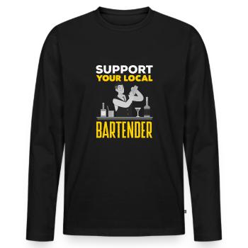 Barman drôle disant cadeau de barman - T-shirt manches longues Premium bio Homme - noir - Devant - Nico (187cm)