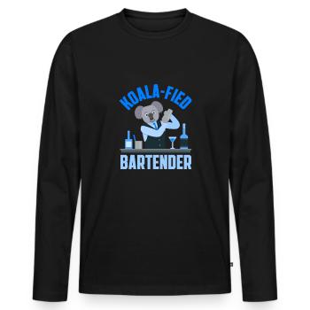 Barman drôle disant cadeau de barman - T-shirt manches longues Premium bio Homme - noir - Devant - Nico (187cm)