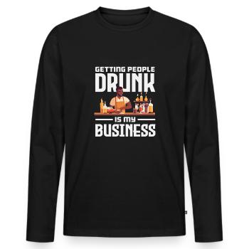 Barman drôle disant cadeau de barman - T-shirt manches longues Premium bio Homme - noir - Devant - Nico (187cm)