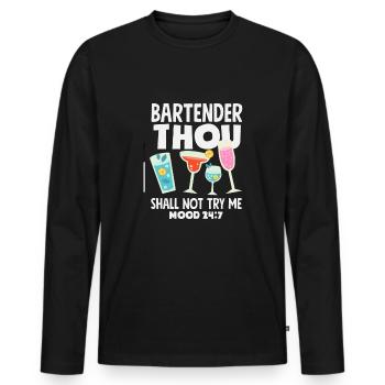 Barman drôle disant cadeau de barman - T-shirt manches longues Premium bio Homme - noir - Devant - Nico (187cm)