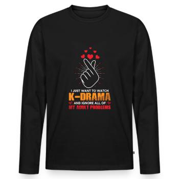 Ich Will Nur K-Drama Schauen Und Meine - Männer Premium Bio Langarmshirt - Schwarz - Vorne - Nico (187cm)