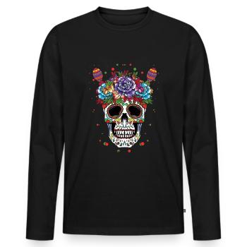 Colorful skull art with flowers - Men's Premium Organic Long Sleeve Shirt - black - Front - Nico (187cm)