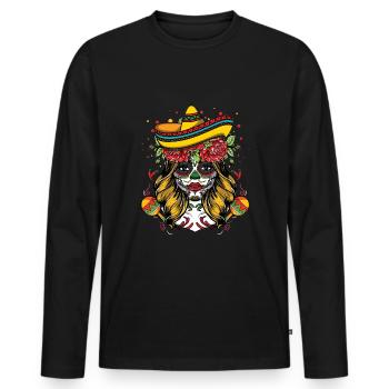 Colorful Mexican Catrina With Sombrero - Men's Premium Organic Long Sleeve Shirt - black - Front - Nico (187cm)
