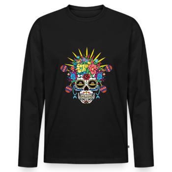 Crâne de fleurs colorées avec couronne de fleurs - T-shirt manches longues Premium bio Homme - noir - Devant - Nico (187cm)