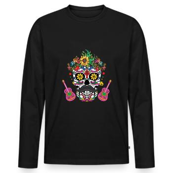 Colorful skull with flowers and guitars - Men's Premium Organic Long Sleeve Shirt - black - Front - Nico (187cm)