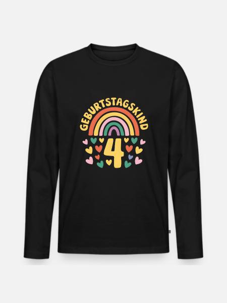 4th Birthday Girl Rainbow - Men's Premium Organic Long Sleeve Shirt - black