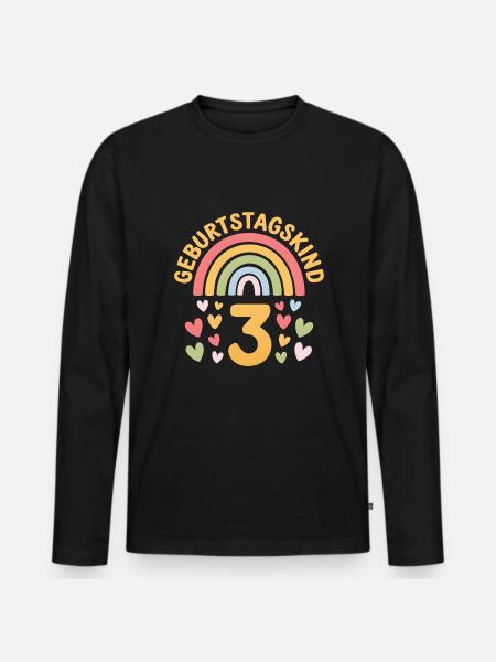 3rd Birthday Girl Rainbow - Men's Premium Organic Long Sleeve Shirt - black