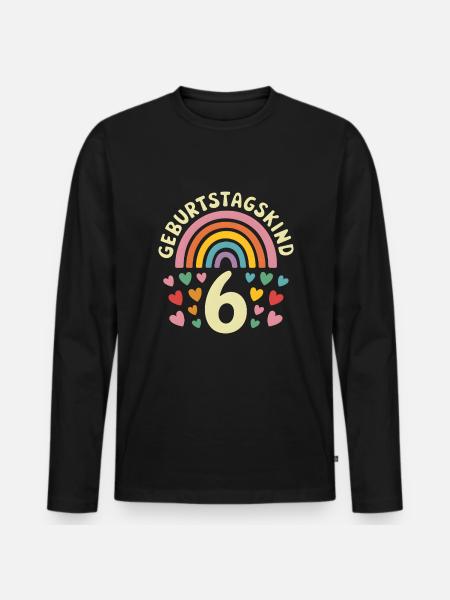 6ème anniversaire fille arc-en-ciel - T-shirt manches longues Premium bio Homme - noir
