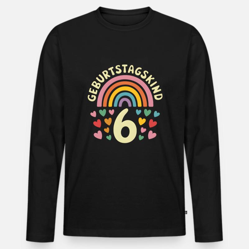 6. Geburtstag Geburtstagskind Regenbogen - Männer Premium Bio Langarmshirt - Schwarz