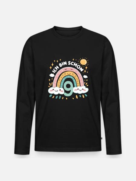 9th Birthday Shirt Rainbow Cloud - Men's Premium Organic Long Sleeve Shirt - black