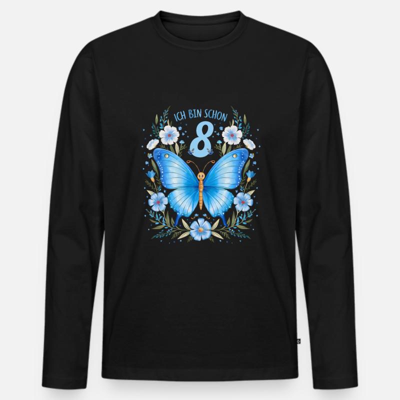 8. Geburtstag Schmetterling Kindergeburtstag - Männer Premium Bio Langarmshirt - Schwarz