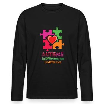 Autisme Cœur Puzzle La Différence - T-shirt manches longues Premium bio Homme - noir - Devant - Nico (187cm)