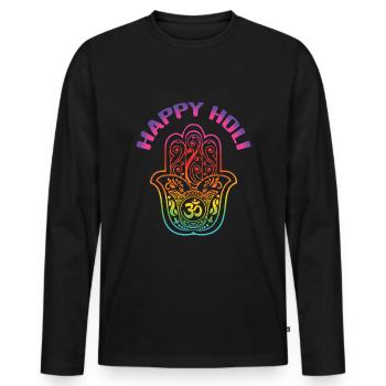 Holi Festival Happy Holi Hand Motif - Men's Premium Organic Long Sleeve Shirt - black - Front - Nico (187cm)