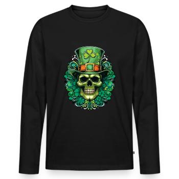 St Patrick's Day Skull with Shamrock and Top Hat - Men's Premium Organic Long Sleeve Shirt - black - Front - Nico (187cm)