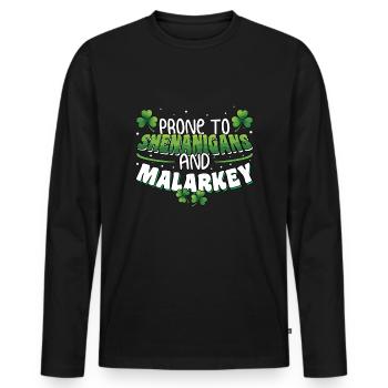 St Patricks Day Prone To Shenanigans And Malarkey - Men's Premium Organic Long Sleeve Shirt - black - Front - Nico (187cm)