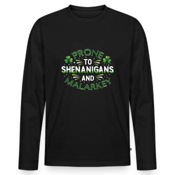 St Patricks Day Prone To Shenanigans And Malarkey - Men's Premium Organic Long Sleeve Shirt - black - Front - Nico (187cm)
