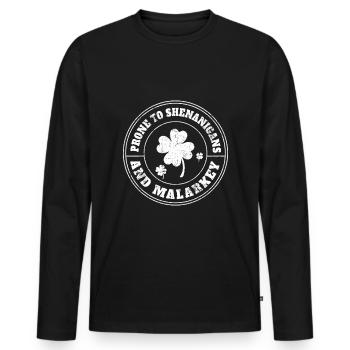 St Patrick's Day Shamrock Shenanigans and Malarkey - Men's Premium Organic Long Sleeve Shirt - black - Front - Nico (187cm)
