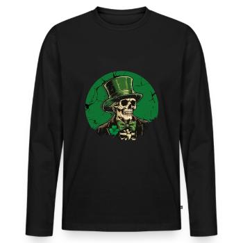 Saint Patrick's Day Skull with Top Hat - Men's Premium Organic Long Sleeve Shirt - black - Front - Nico (187cm)