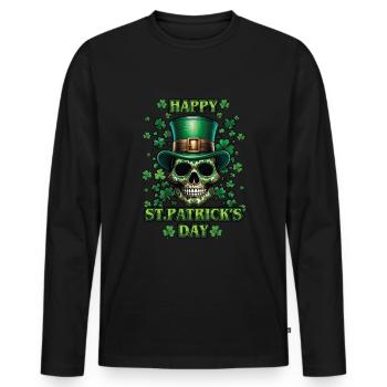 Happy St Patrick's Day Skull with Shamrocks - Men's Premium Organic Long Sleeve Shirt - black - Front - Nico (187cm)