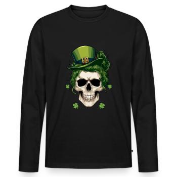 Crâne avec chapeau vert pour la Saint-Patrick - T-shirt manches longues Premium bio Homme - noir - Devant - Nico (187cm)