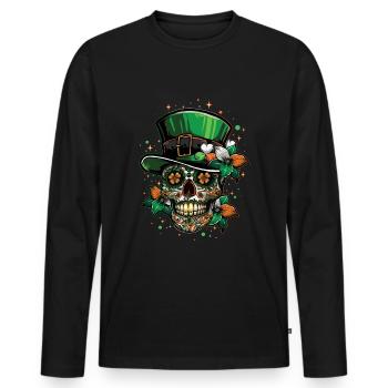 Crâne irlandais avec trèfle pour la Saint-Patrick - T-shirt manches longues Premium bio Homme - noir - Devant - Nico (187cm)