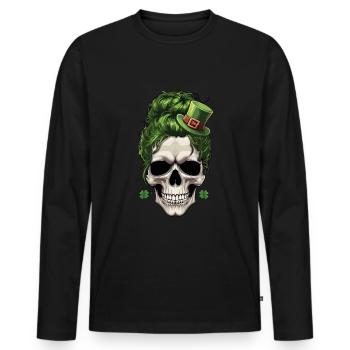 crâne de la Saint-Patrick avec des cheveux verts et - T-shirt manches longues Premium bio Homme - noir - Devant - Nico (187cm)