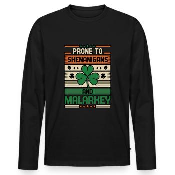 Sujet aux manigances et à la Saint-Patrick de Malarkey - T-shirt manches longues Premium bio Homme - noir - Devant - Nico (187cm)