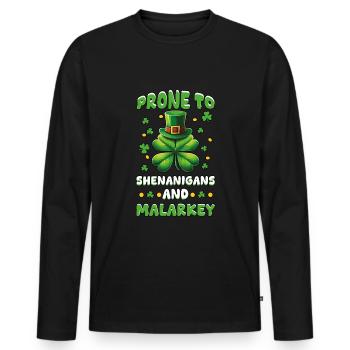 La Saint-Patrick sujette aux manigances et à la malarkey - T-shirt manches longues Premium bio Homme - noir - Devant - Nico (187cm)