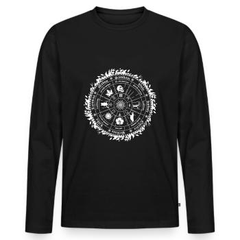 Ostara Wheel of Seasons Magic Symbols - Men's Premium Organic Long Sleeve Shirt - black - Front - Nico (187cm)