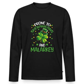 St Patrick's Day Shenanigans Malarkey Shamrock - Men's Premium Organic Long Sleeve Shirt - black - Front - Nico (187cm)