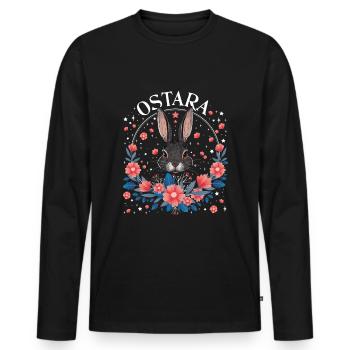 Lapin Ostara avec couronne de fleurs et d’étoiles - T-shirt manches longues Premium bio Homme - noir - Devant - Nico (187cm)