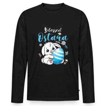 Ostara Bunny with Egg Motif - Men's Premium Organic Long Sleeve Shirt - black - Front - Nico (187cm)