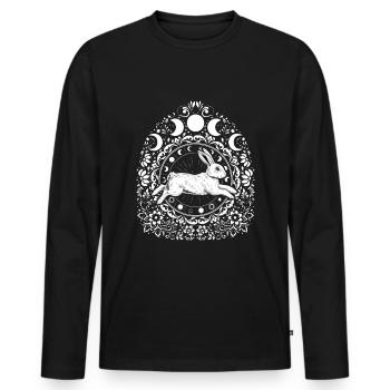 Ostara Hase Mit Mondphasen Und Blumen - Männer Premium Bio Langarmshirt - Schwarz - Vorne - Nico (187cm)