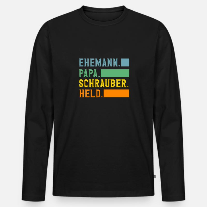 Ehemann Papa Schrauber Held - Männer Premium Bio Langarmshirt - Schwarz
