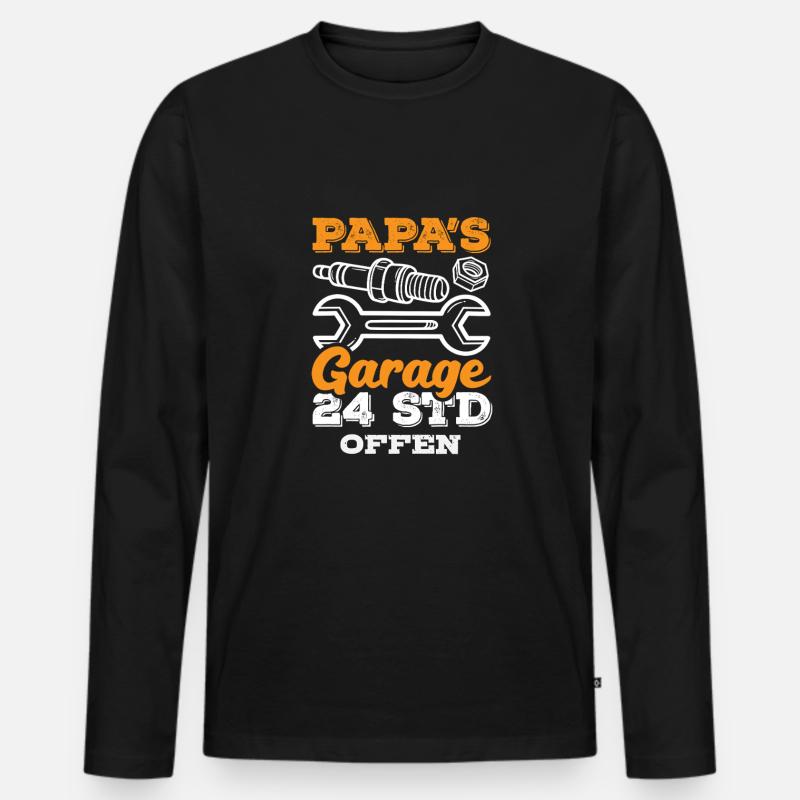 Papa's Garage 24 Std. Offen - Männer Premium Bio Langarmshirt - Schwarz