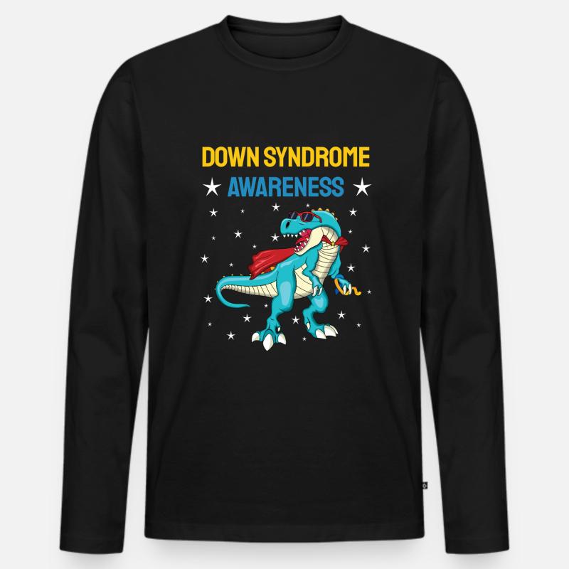 Dinosaurier Down Syndrom Bewusstsein - Männer Premium Bio Langarmshirt - Schwarz