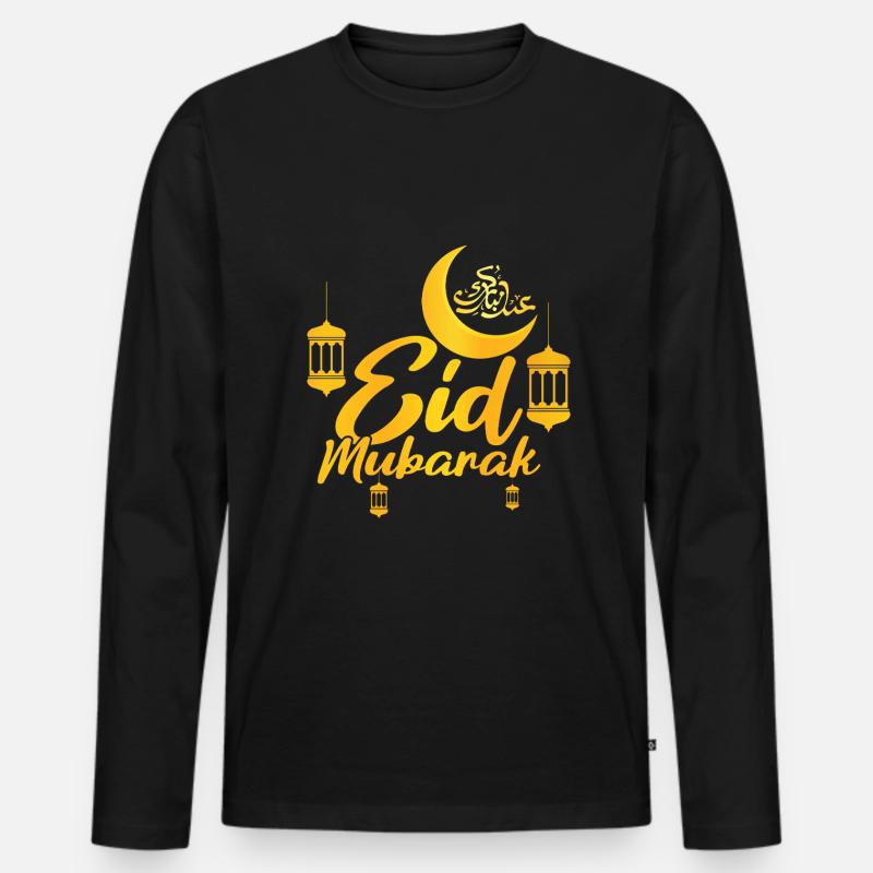 Eid Mubarak Feierlich mit Laternen - Männer Premium Bio Langarmshirt - Schwarz