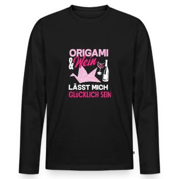 Origami and wine makes me happy - Men's Premium Organic Long Sleeve Shirt - black - Front - Nico (187cm)