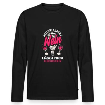 La montgolfière et le vin me rendent heureux - T-shirt manches longues Premium bio Homme - noir - Devant - Nico (187cm)