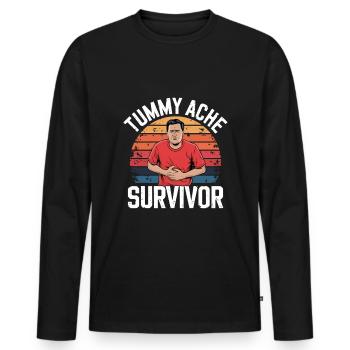Stomach Ache, Survivor, Humorous Expression - Men's Premium Organic Long Sleeve Shirt - black - Front - Nico (187cm)