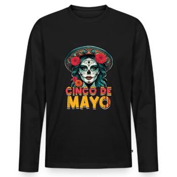 Cinco De Mayo Mystische Schönheit Mit Blumen - Männer Premium Bio Langarmshirt - Schwarz - Vorne - Nico (187cm)