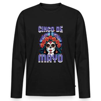 Cinco de Mayo Artful Skull Motif - Men's Premium Organic Long Sleeve Shirt - black - Front - Nico (187cm)