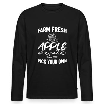 Verger de pommiers frais de la ferme depuis 1927 - T-shirt manches longues Premium bio Homme - noir - Devant - Nico (187cm)