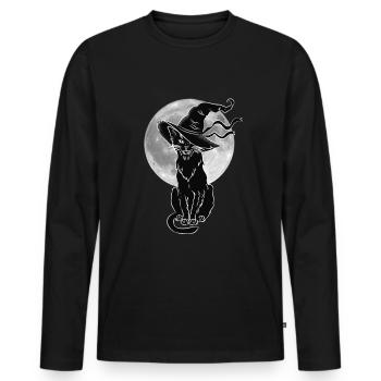 Black cat halloween cat witch horror - Men's Premium Organic Long Sleeve Shirt - black - Front - Nico (187cm)