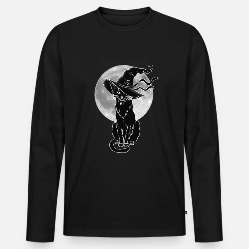 Schwarze Katze Halloween Katze Hexe Horror - Männer Premium Bio Langarmshirt - Schwarz
