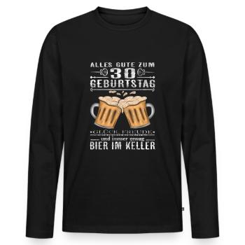 30. Geburtstag Geburtstagsgeschenk Bier trinken - Männer Premium Bio Langarmshirt - Schwarz - Vorne - Nico (187cm)