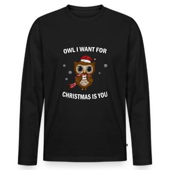 cute owl christmas - Men's Premium Organic Long Sleeve Shirt - black - Front - Nico (187cm)