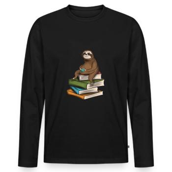 Faultier Bücher lesen Bibliothekar Leseratte - Männer Premium Bio Langarmshirt - Schwarz - Vorne - Nico (187cm)